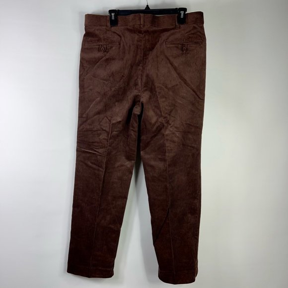 Peter Christian Mens Straight Leg Pants Brown Corduroy Pockets Pleated 38x29 New - Picture 2 of 12